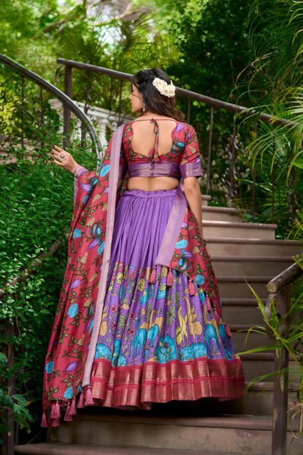 1222LUVBACK.jpg Lavender Color Kalamkari Print With Zari Weaving Dola Silk Voni Lehenga Choli