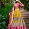 1222MATBACK.jpg Mustard Dola Silk Lehenga Choli Set with Kalamkari Print and Zari Weaving