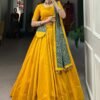 1697MSTMAIN.jpg Mustard Color Plain With Gota Patti Cotton Lehenga Choli by Suratikart