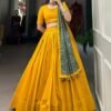 1697MSTMAIN1.jpg Mustard Color Plain With Gota Patti Cotton Lehenga Choli by Suratikart