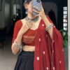 Suratikart Black Pure Chanderi Lehenga Set with Zari Weaving Work Border and Bandhej Print Dupatta