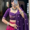 Lovely Pink Chanderi Lehenga with Zari Weaving Work and Bandhej Print Dupatta