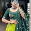 Parrot Green Pure Chanderi Lehenga Set - Exquisite Zari Weaving Work with Bandhej Print Dupatta