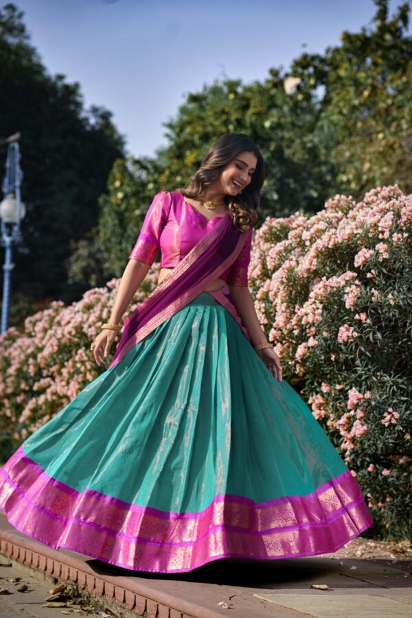 2001SBL.jpg Sky Blue Color Zari Weaving Work Kanchipuram Women Lehenga Choli