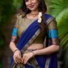 South Style Poly Cotton Half Chikoo Color Saree Set with Elegant Georgette Dupatta