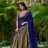 South Style Poly Cotton Half Chikoo Color Saree Set with Elegant Georgette Dupatta