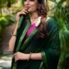 Pink Color South Style Poly Cotton Half Saree with Zari Weaving Lehenga and Elegant Dupatta