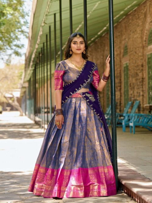 2020BLUMAIN.jpg Luxurious Blue Zari South Indian Kanjivaram Lehenga Choli