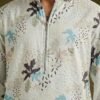 White Linen Zipper Kurta Set With Abstract Leaf Motifs