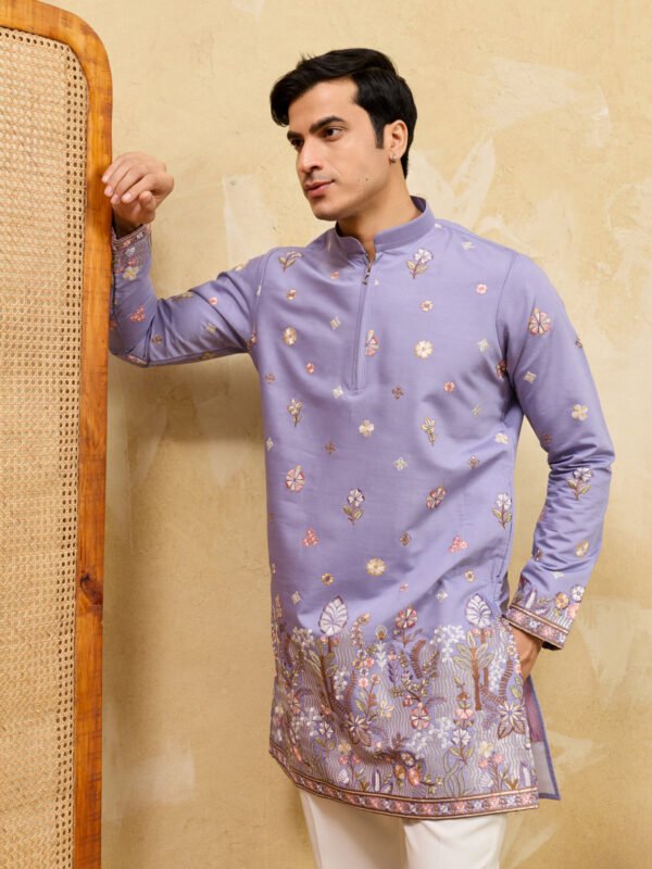 373_2 Luxury Lavender Embroidered Designer Kurta Set For Special Occasion