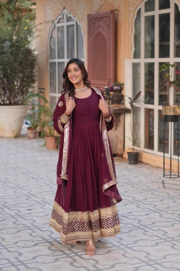 KA-1135MAROON_3.jpg Sophisticated Maroon Zari Sequins Embroidered Gown