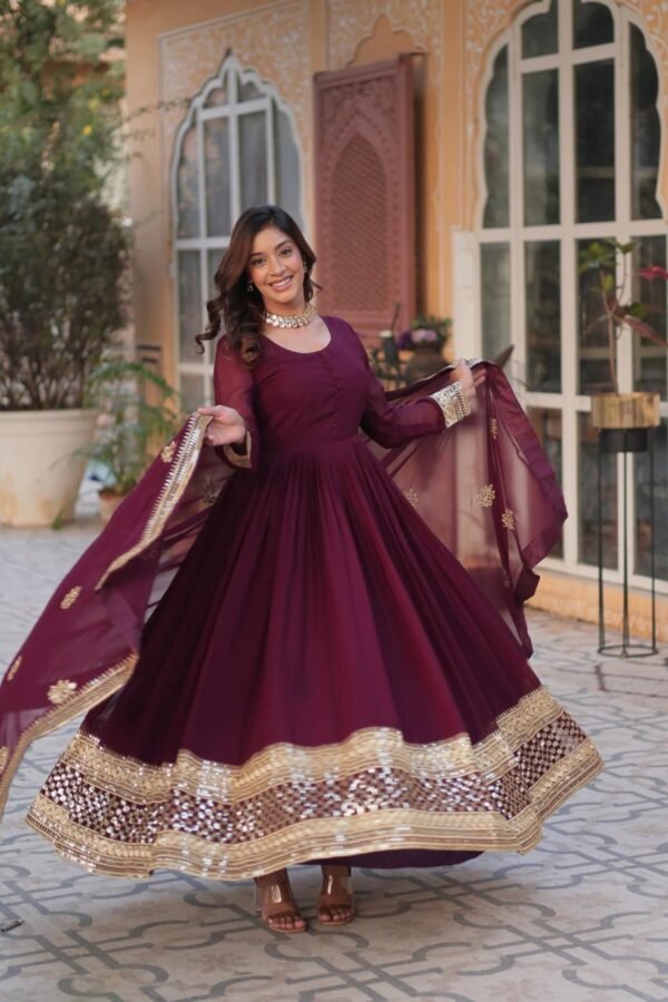 KA-1135MAROON_6.jpg Sophisticated Maroon Zari Sequins Embroidered Gown