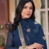 Royal Blue Faux Blooming Gown with Zari Sequins Embroidery