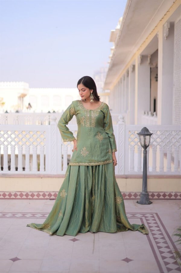 KA-1229_11.jpg Misty Green Fendi Crush Sharara Set