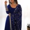 KB-241BLUE_3.jpg Dazzling Blue Georgette Gown Sophisticated Embroidered Detail