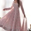 KB-262PINK_3.jpg Elegant Pink Chiffon Anarkali Suit with Orange Floral Print Dupatta