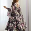 KB-274BLACK_3.jpg Black Organza Silk Floral Print Anarkali Suit Set