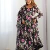 KB-274BLACK_5.jpg Black Organza Silk Floral Print Anarkali Suit Set