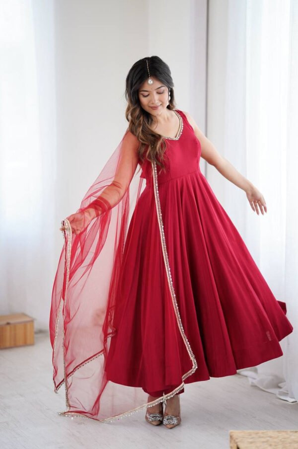KB-285MAROON_2.jpg Maroon Roman Silk Anarkali Suit Set