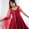 KB-285MAROON_3.jpg Maroon Roman Silk Anarkali Suit Set