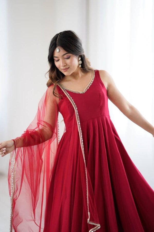 KB-285MAROON_3.jpg Maroon Roman Silk Anarkali Suit Set