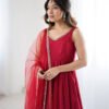 KB-285MAROON_4.jpg Maroon Roman Silk Anarkali Suit Set