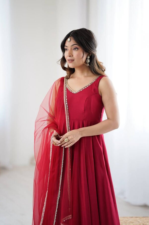 KB-285MAROON_4.jpg Maroon Roman Silk Anarkali Suit Set