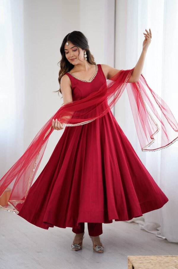 KB-285MAROON_5.jpg Maroon Roman Silk Anarkali Suit Set