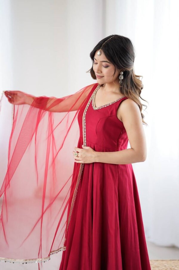 KB-285MAROON_6.jpg Maroon Roman Silk Anarkali Suit Set