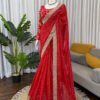 KD626red_3.jpg Premium Red Faux Blooming Georgette Saree with Thread & Sequence Work