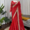 KD626red_4.jpg Premium Red Faux Blooming Georgette Saree with Thread & Sequence Work