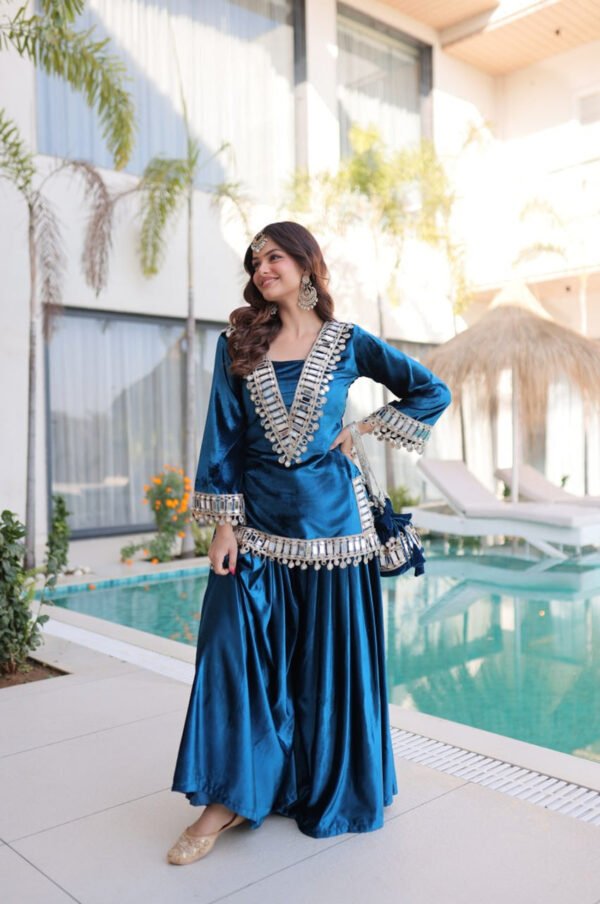 LW-9307_3.jpg Arabian Blue Ice Velvet Suit Set