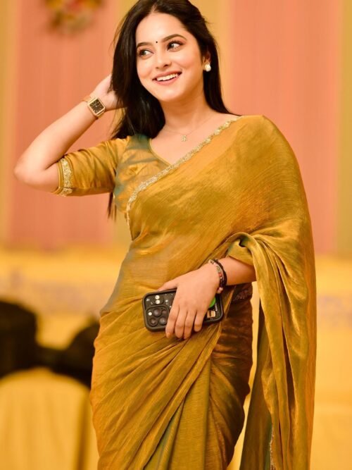 MM-246golden_2.jpg Luxurious Two-Tone Fendy Chiffon Saree