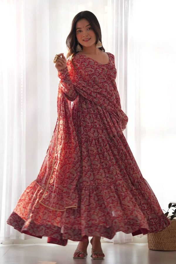 NKB-34_2.jpg Maroon Kalamkari Print Ready-to-Wear Gown with Dupatta