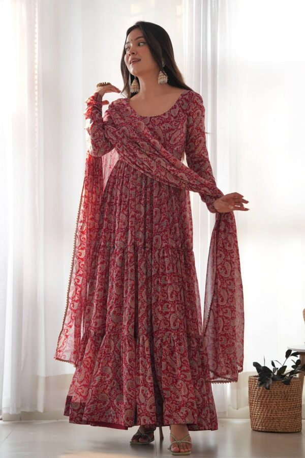 NKB-34_3.jpg Maroon Kalamkari Print Ready-to-Wear Gown with Dupatta