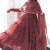 NKB-34_5.jpg Maroon Kalamkari Print Ready-to-Wear Gown with Dupatta
