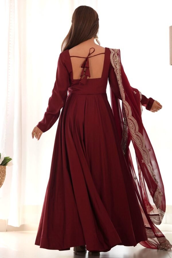 NKB-40MAROON_1.jpg Elegant Maroon Roman Chanderi Silk Anarkali Set with Dupatta and Pants