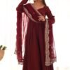 NKB-40MAROON_3.jpg Elegant Maroon Roman Chanderi Silk Anarkali Set with Dupatta and Pants