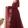 NKB-40MAROON_4.jpg Elegant Maroon Roman Chanderi Silk Anarkali Set with Dupatta and Pants