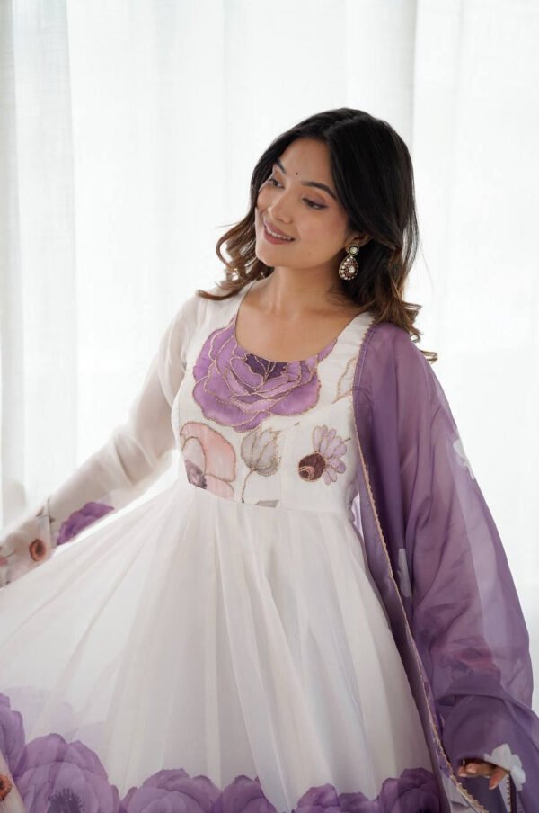 NKB-60BRINJAL_2.jpg Brinjal Color Organza Silk Anarkali Suit with Dupatta