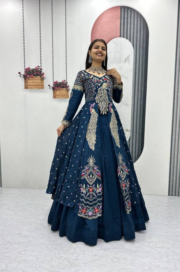 Pc-528_12.jpg Indigo Color Crop Top Lehenga with Embroidered Shrug
