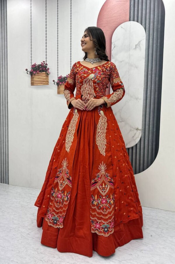 Pc-528_4_8caa4525-4fd4-4620-9719-f18b9a5f1add.jpg Orange Crop Top Lehenga Set with Heavy Embroidery & Stylish Shrug Look