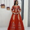 Pc-528_5_3d33743f-637b-45ce-8cd6-790cc8927b0e.jpg Orange Crop Top Lehenga Set with Heavy Embroidery & Stylish Shrug Look