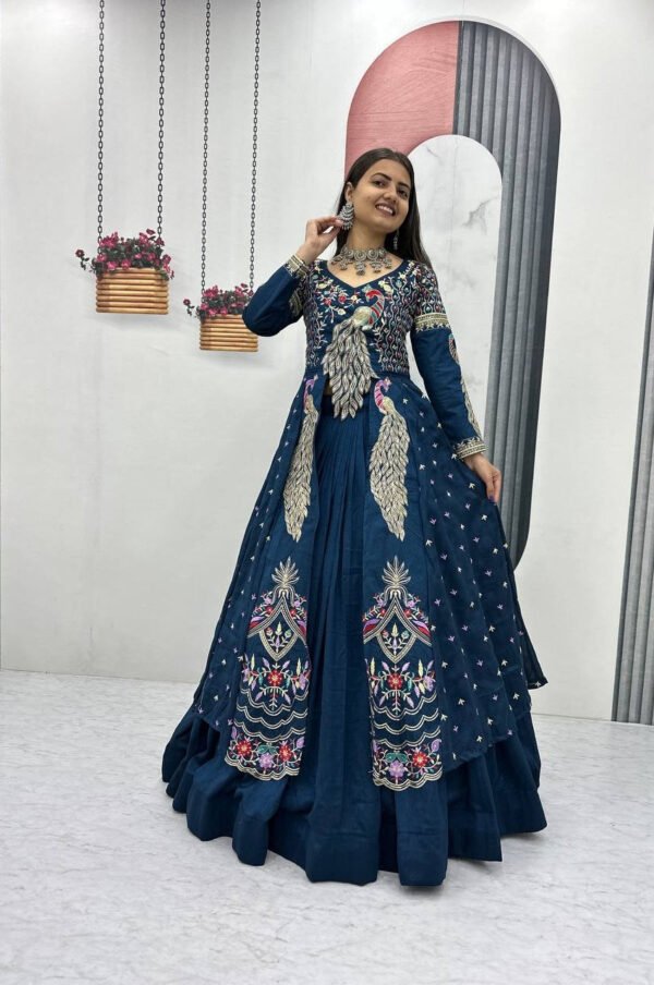 Pc-528_9.jpg Indigo Color Crop Top Lehenga with Embroidered Shrug