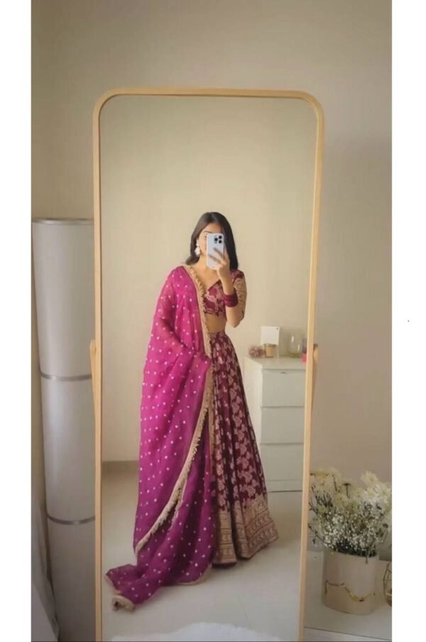QRC-335_1.jpg Wine Elegant Jacquard Thread & Sequin Work Lehenga Set with Dupatta