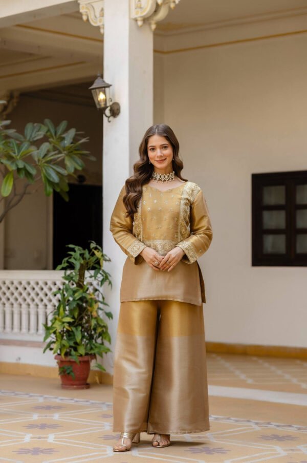 RR-42GOLD_2.jpg Banarasi Viscose Co-Ord Set – Elegant Ethnic Fusion