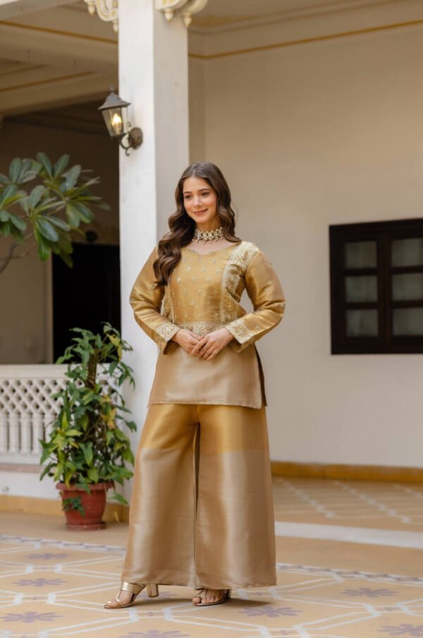 RR-42GOLD_4.jpg Banarasi Viscose Co-Ord Set – Elegant Ethnic Fusion