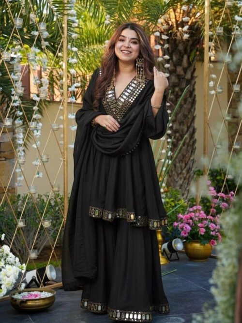 RTC-5942_2.jpg Black Shishmahal Cosmos Silk Palazzo Suit