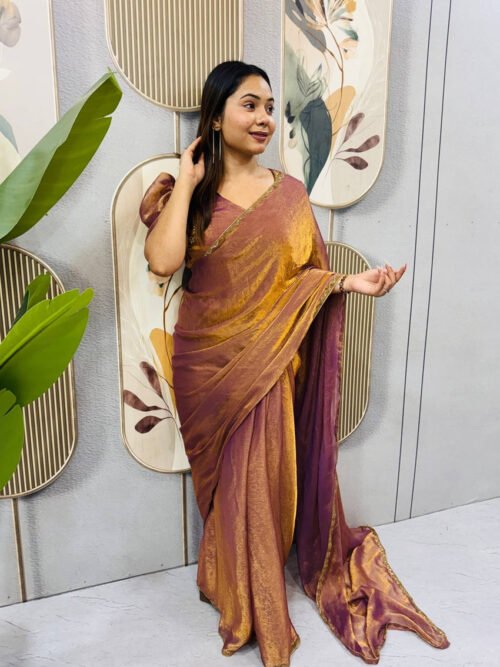 SG-239_10.jpg Copper Color Space Silk Gown Saree with Beads Lace & Dupatta
