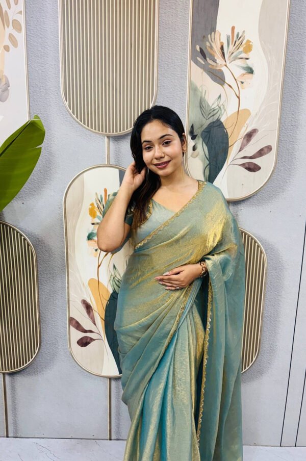 SG-239_13.jpg Dusty Olive Space Silk Gown Saree with Beads Lace & Dupatta